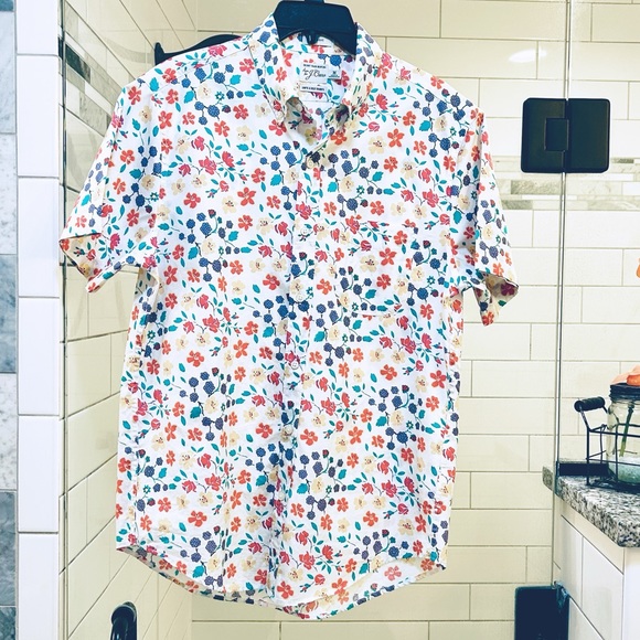 J.Crew Short-sleeve Secret Wash cotton poplin Shirt White/floral print Sz. M - Picture 5 of 10